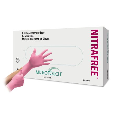 Ansell Exam Glove Micro-Touch® NitraFree™ Large NonSterile Nitrile Standard Cuff Length Textured Fingertips Pink Chemo Tested - Box of 1 - 6034513-BX
