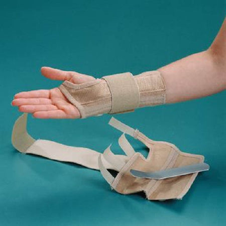 Patterson Medical Supply Wrist Brace with Wrist Strap Rolyan® AlignRite™ Contoured Cotton / Rubber Left Hand Beige Large - Each - A619007-EA