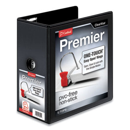 Cardinal® Premier Easy Open ClearVue Locking Slant-D Ring Binder, 3 Rings, 5" Capacity, 11 x 8.5, Black - Each - CRD-10351-EA