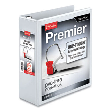 Cardinal® Premier Easy Open ClearVue Locking Slant-D Ring Binder, 3 Rings, 3" Capacity, 11 x 8.5, White - Each - CRD-10330-EA