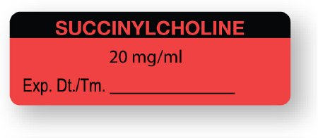 United Ad Label Drug Label UAL™ Anesthesia Label Succinylcholine 20mcg/mL exp dt tm _ Red 1/2 X 1-1/2 Inch - Roll of 1 - ULAL0482-RL