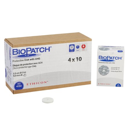 J & J Healthcare Systems I.V. Dressing with CHG Biopatch® CHG (Chlorhexidine Gluconate) 1 Inch Disk With 4.0mm Center Hole Sterile - Case of 40 - 4150-CS