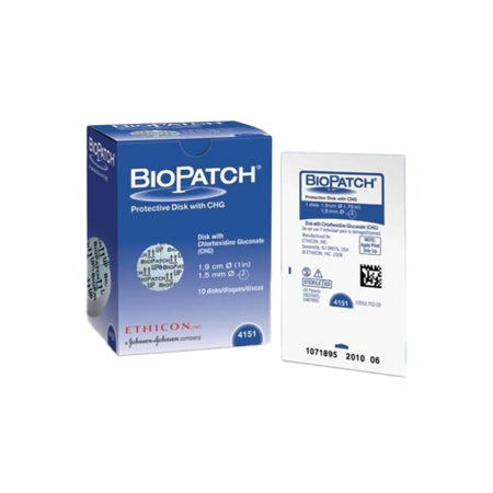 J & J Healthcare Systems I.V. Dressing with CHG Biopatch® CHG (Chlorhexidine Gluconate) 3/4 Inch Disk (1.9 cm) with1.5 mm Center Hole Sterile - Case of 40 - 4151-CS