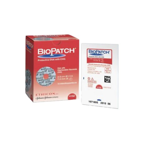J & J Healthcare Systems I.V. Dressing with CHG Biopatch® CHG (Chlorhexidine Gluconate) 1 Inch Disk (2.5 cm) With 7.0 mm Center Hole Sterile - Case of 40 - 4152-CS