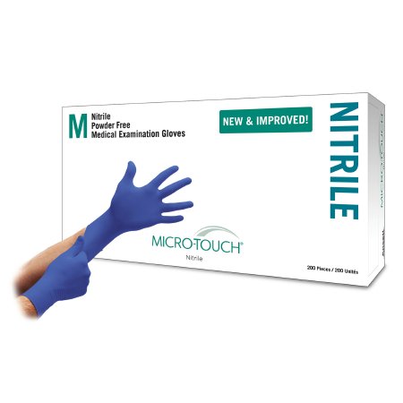 Ansell Exam Glove Micro-Touch® Nitrile Medium NonSterile Nitrile Standard Cuff Length Textured Fingertips Blue Chemo Tested - Box of 1 - 6034302-BX