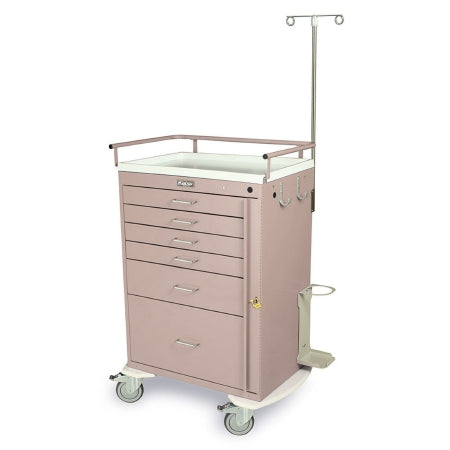 Harloff Emergency Cart Steel 22 X 38 X 44.5 Inch Mauve 23 X 17 Inch Drawer, Four 3 Inch, One 6 Inch, One 12 Inch - Each - 6401-EA