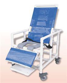 Alimed Commode / Shower Chair Healthline® Fixed Arms PVC Frame Reclining Mesh Backrest 24 Inch Seat Width 450 lbs. Weight Capacity - Each - 72266/NA/BLUE-EA