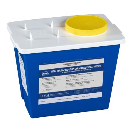 Bemis Healthcare Pharmaceutical Waste Container Bemis™ Sentinel Blue Base 9 H X 11-5/8 L X 7-3/4 W Inch Vertical Entry 2 Gallon - Case of 30 - 4002 050-CS