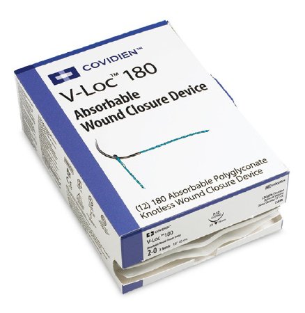 Covidien Absorbable Suture with Needle V-Loc™ 180 Wound Closure Device Polyglyconate P-14 3/8 Circle Precision Reverse Cutting Needle Size 3 - 0 Barbed Monofilament - Box of 1 - VLOCL0124-BX