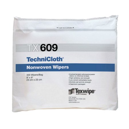 Fisher Scientific Cleanroom Wipe TexWipe® TechniCloth® ISO Class 6-7 White NonSterile Cellulose / Polyester 9 X 9 Inch Disposable - Pack of 300 - 18315C-PK