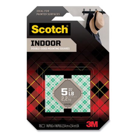 Scotch® Permanent High-Density Foam Mounting Tape, 1" Squares, Double-Sided, Holds Up to 5 lbs, White, 16/Pack - Pack of 1 - MMM-111SSQ16-PK