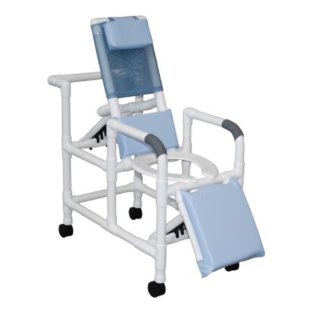 MJM International Shower Chair MJM International Fixed Arms PVC Frame Reclining Mesh Backrest with Pushbar 16 Inch Internal Seat Width / 20 Inch External Seat Width 300 lbs. Weight Capacity - Each - 193-PED-EA