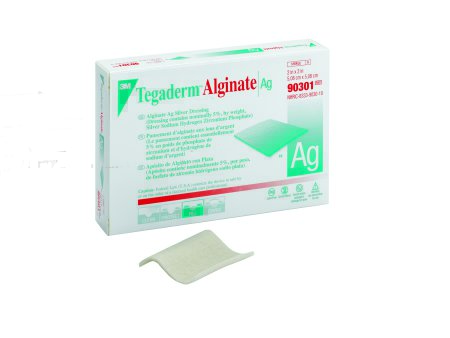 3M Silver Alginate Dressing 3M™ Tegaderm™ Alginate Ag 2 X 2 Inch Square Sterile - Box of 10 - 90301-BX