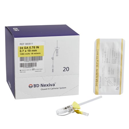 BD Closed IV Catheter Nexiva™ 24 Gauge 3/4 Inch Sliding Safety Needle - Case of 80 - 383511-CS