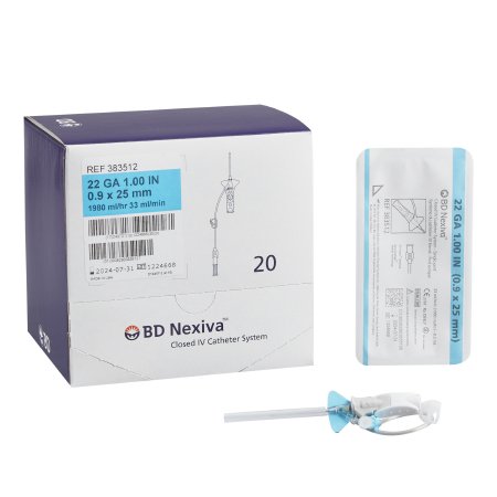 BD Closed IV Catheter Nexiva™ 22 Gauge 1 Inch Sliding Safety Needle - Case of 80 - 383512-CS
