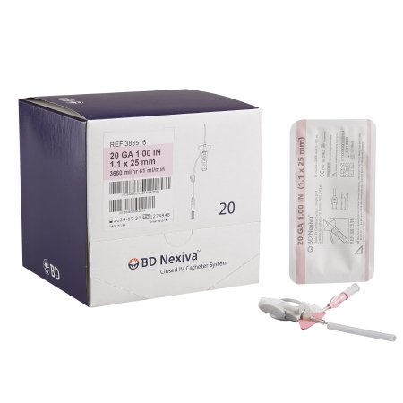 BD Closed IV Catheter Nexiva™ 20 Gauge 1 Inch Sliding Safety Needle - Case of 80 - 383516-CS