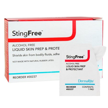 DermaRite Industries Skin Barrier Wipe StingFree™ Alcohol-Free Liquid Skin Prep & Shield Hexamethyldisiloxane / Decamethylcyclopentasiloxane Individual Packet NonSterile - Case of 500 - 00237-CS