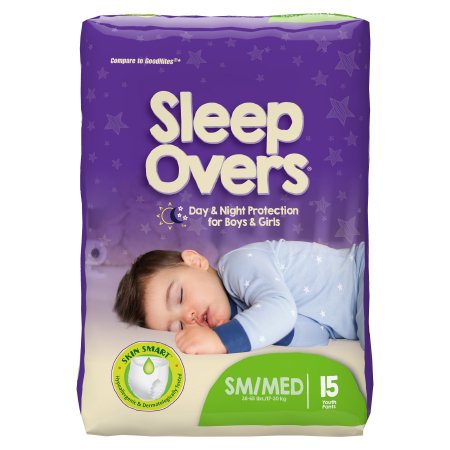 First Quality Unisex Youth Absorbent Underwear Cuties® Sleep Overs® Pull On with Tear Away Seams Small / Medium Disposable Heavy Absorbency - Case of 4 - SLP05301-CS