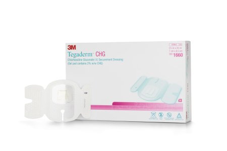 3M I.V. Dressing with CHG 3M™ Tegaderm™ CHG (Chlorhexidine Gluconate) / Film 2-3/4 X 3.375 Inch Sterile - Case of 100 - 1660-CS