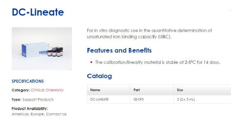 Sekisui Diagnostics Linearity Kit DC-Lineate Unsaturated Iron Binding Capacity (UIBC) 3 X 2 X 5 mL Liquid - Each - SE-091-EA