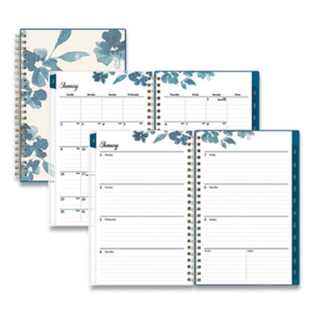 Blue Sky® Bakah Blue Weekly/Monthly Planner, Bakah Blue Floral Artwork, 8 x 5, Blue/White Cover, 12-Month (Jan to Dec): 2024 - Each - BLS-137260-EA