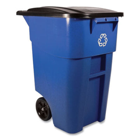 Rubbermaid® Commercial Square Brute Recycling Rollout Container, 50 gal, Plastic, Blue - Each - RCP-9W2773BLU-EA