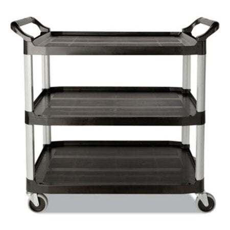 Rubbermaid® Commercial Three-Shelf Service Cart, Plastic, 3 Shelves, 200 lb Capacity, 18.63" x 33.63" x 37.75", Black - Each - RCP-342488BLA-EA
