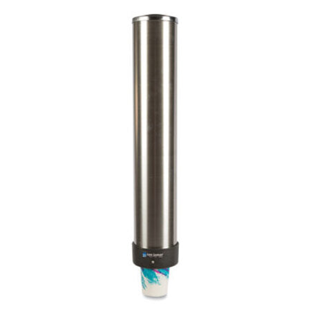 San Jamar® Large Water Cup Dispenser with Removable Cap, For 12 oz to 24 oz Cups, Stainless Steel - Each - SJM-C3400P-EA