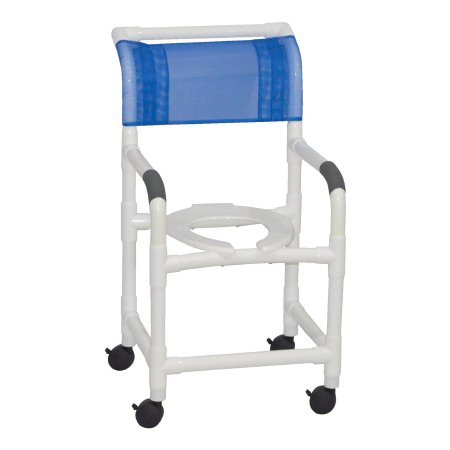MJM International Shower Chair MJM International Fixed Arms PVC Frame Mesh Backrest with Pushbar 18 Inch Internal Seat Width / 22 Inch External Seat Width 300 lbs. Weight Capacity - Each - 118-3-EA