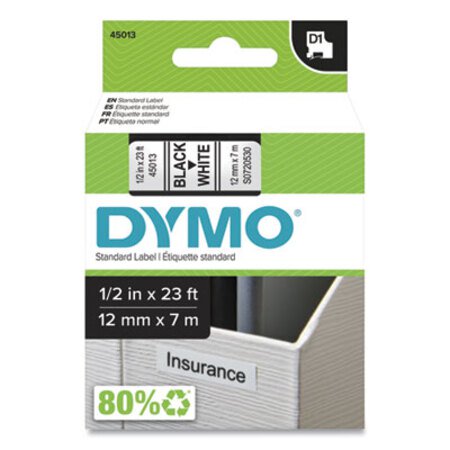 Dymo® D1 High-Performance Polyester Removable Label Tape, 0.5" x 23 ft, Black on White - Each - DYM-45013-EA