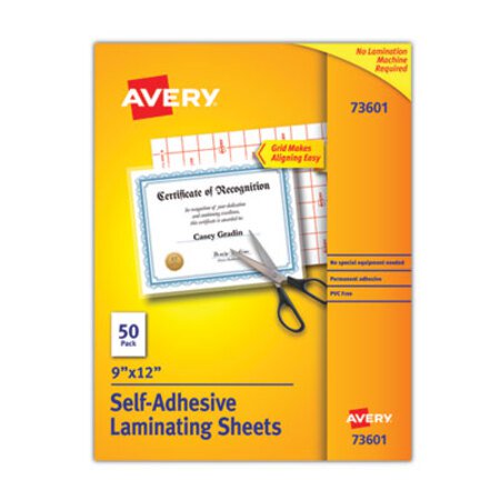 Avery® Clear Self-Adhesive Laminating Sheets, 3 mil, 9" x 12", Matte Clear, 50/Box - Box of 1 - AVE-73601-BX