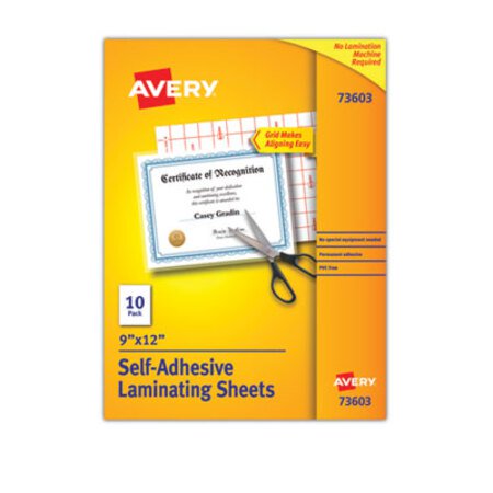 Avery® Clear Self-Adhesive Laminating Sheets, 3 mil, 9" x 12", Matte Clear, 10/Pack - Pack of 1 - AVE-73603-PK