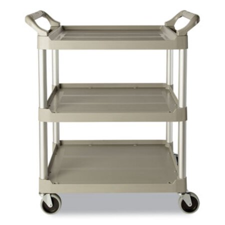 Rubbermaid® Commercial Three-Shelf Service Cart, Plastic, 3 Shelves, 200 lb Capacity, 18.63" x 33.63" x 37.75", Platinum - Each - RCP-342488PM-EA