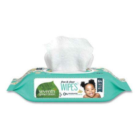 Seventh Generation® Free and Clear Baby Wipes, 7 x 7, Unscented, White, 64/Flip-Top Pack - Pack of 1 - SEV-34208-PK