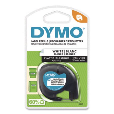 Dymo® LetraTag Plastic Label Tape Cassette, 0.5" x 13 ft, White - Each - DYM-91331-EA
