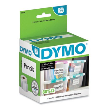 Dymo® LabelWriter Address Labels, 1.25'' x 2.25'', White, 1,000 Labels/Roll - Pack of 1 - DYM-30334-PK