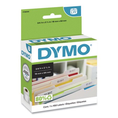 Dymo® LabelWriter Bar Code Labels, 0.75" x 2.5", White, 450 Labels/Roll - Each - DYM-1738595-EA
