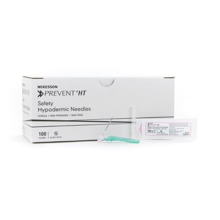 McKesson Safety Hypodermic Needle McKesson Prevent® HT 1 Inch Length 18 Gauge Thin Wall Hinged Safety Needle - Box of 100 - 102-N181S-BX