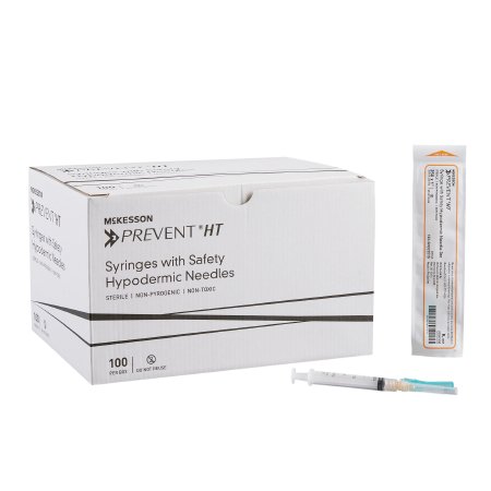 McKesson Safety Hypodermic Syringe with Needle McKesson Prevent® HT 3 mL 1 Inch 25 Gauge Hinged Safety Needle Ultra Thin Wall - Case of 400 - 102-SN3C251S-CS