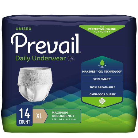 First Quality Unisex Adult Absorbent Underwear Prevail® Pull On with Tear Away Seams X-Large Disposable Heavy Absorbency - Bag of 1 - PVS-514-BG