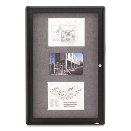 Quartet® Enclosed Indoor Fabric Bulletin Board with Hinged Doors, One Door, 24 x 36, Gray Surface, Graphite Aluminum Frame - Each - QRT-2363L-EA