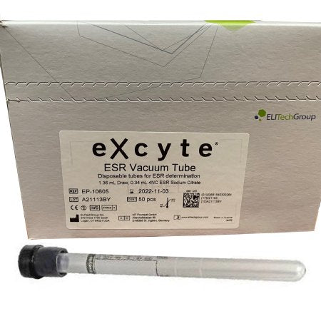 Elitech Group Inc Excyte® Vacuum Tube Venous Blood Collection Tube Erythrocyte Sedimentation Rate (ESR) Sodium Citrate Additive 120 mm Length 1.36 mL Black Conventional Closure Plastic Tube - Box of 50 - EP-10605-BX