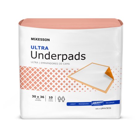 McKesson Disposable Underpad McKesson Ultra 30 X 36 Inch Fluff / Polymer Heavy Absorbency - Bag of 10 - UPHV3036-BG