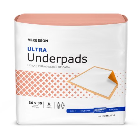 McKesson Disposable Underpad McKesson Ultra 36 X 36 Inch Fluff / Polymer Heavy Absorbency - Bag of 5 - UPHV3636-BG