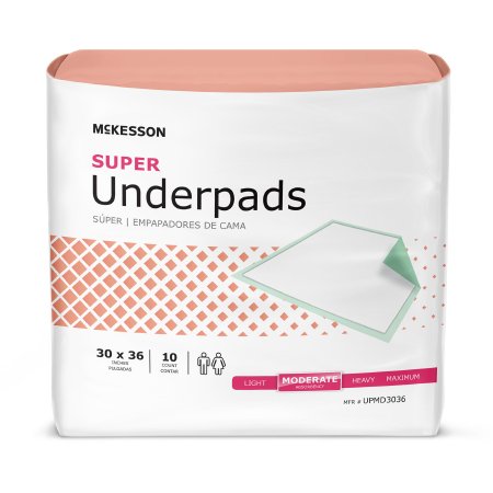 McKesson Disposable Underpad McKesson Super 30 X 36 Inch Fluff / Polymer Moderate Absorbency - Bag of 10 - UPMD3036-BG