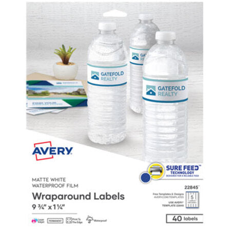 Avery® Water-Resistant Wraparound Labels w/ Sure Feed, 9.75 x 1.25, White, 40/Pack - Pack of 1 - AVE-22845-PK