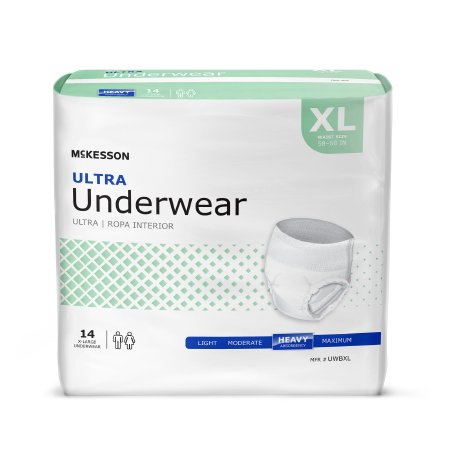 McKesson Unisex Adult Absorbent Underwear McKesson Ultra Pull On with Tear Away Seams X-Large Disposable Heavy Absorbency - Case of 4 - UWBXL-CS