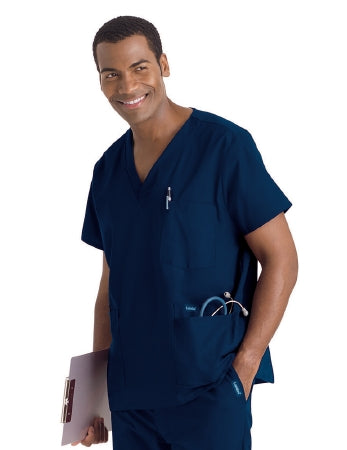 Landau Uniforms Scrub Shirt Medium Royal Blue 5 Pockets Short Sleeve Male - Each - 7489BEPMED-EA
