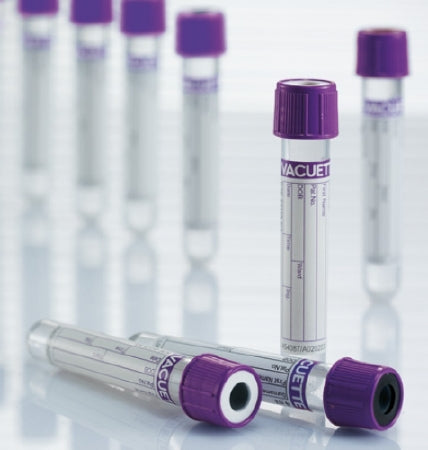 Greiner Bio-One VACUETTE® Venous Blood Collection Tube Round Bottom K2 EDTA Additive 13 X 75 mm 2 mL Lavender / White Ring Pull Cap Polyethylene Terephthalate (PET) Tube - Case of 1200 - 454428-CS