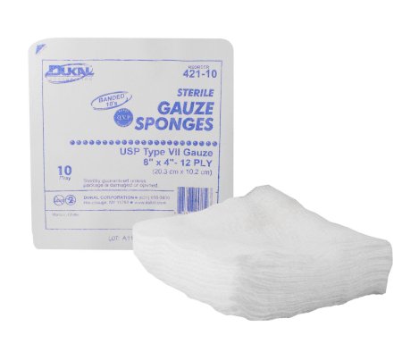 Dukal Gauze Sponge Dukal™ 4 X 8 Inch 10 per Tray Sterile 12-Ply Rectangle - Case of 80 - 421-10-CS